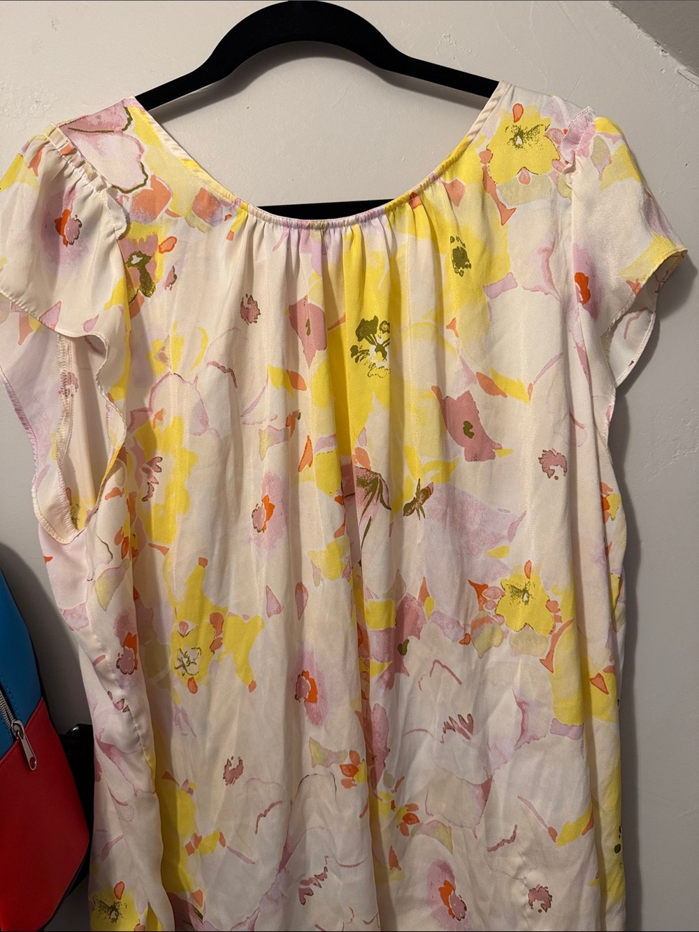 LC Lauren Conrad Floral Yellow & Pink Scoop-Neck Blouse